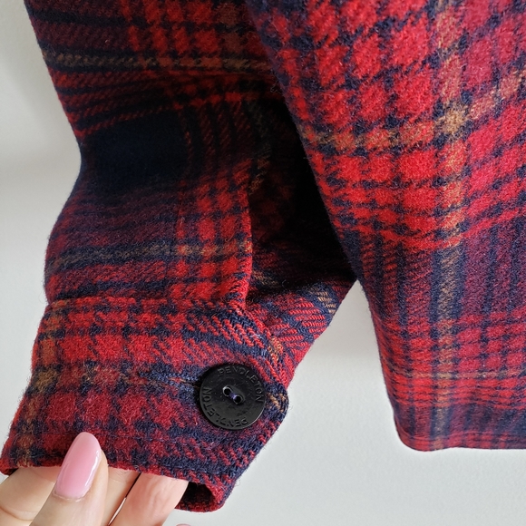 PENDLETON VINTAGE PLAID WOOL OVERSHIRT / JACKET NAVY BLUE & RED SZ SMALL - Picture 6 of 8